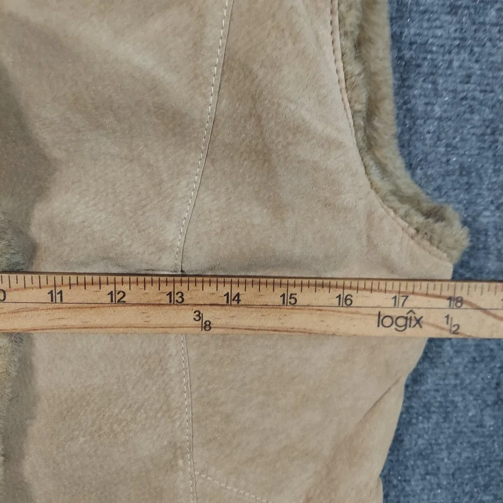 Eddie‎ Bauer Vest Womens XS Brown Seattle Suede Faux Fur Lined Genuine Leather